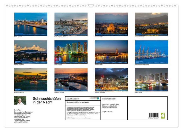 Produktbild: Sehnsuchtsh&auml;fen in der Nacht (Wandkalender 2026 DIN A2 quer), CALVENDO Monatskalender