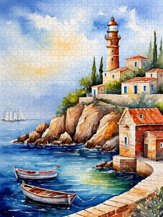 Produktbild: CALVENDO Puzzle Leuchtturm vor dem Hafen | 2000 Teile Lege-Gr&ouml;&szlig;e 90x67cm Foto-Puzzle f&uuml;r gl&uuml;ckliche Stunden