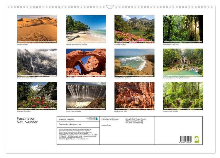 Produktbild: Faszination Naturwunder (Wandkalender 2026 DIN A2 quer), CALVENDO Monatskalender