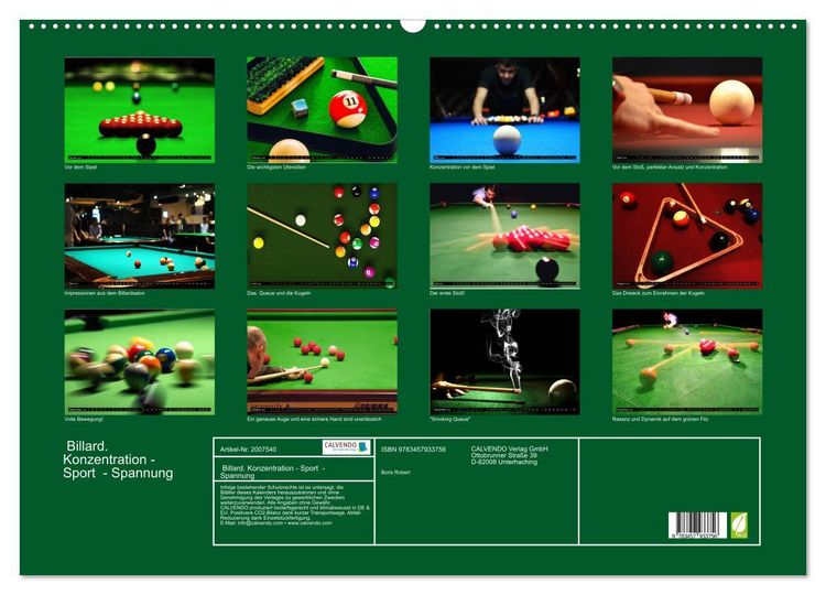 Produktbild: Billard. Konzentration - Sport - Spannung (Wandkalender 2026 DIN A2 quer), CALVENDO Monatskalender