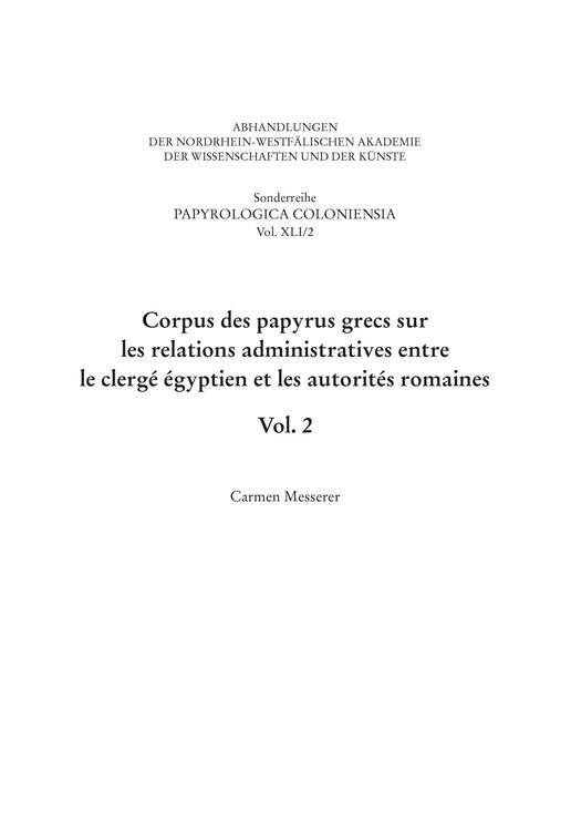 Produktbild: Corpus des papyrus grecs sur les relations administratives entre le clerg&eacute; &eacute;gyptien et les autorit&eacute;s romaines