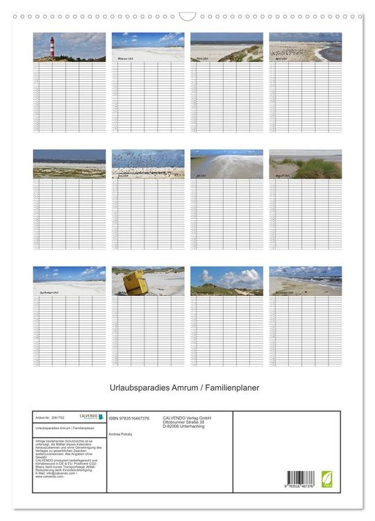 Produktbild: Urlaubsparadies Amrum / Familienplaner (Wandkalender 2026 DIN A2 hoch), CALVENDO Monatskalender