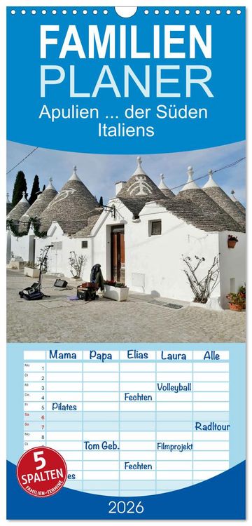 Produktbild: Familienplaner 2026 - Apulien ... der S&uuml;den Italiens mit 5 Spalten (Wandkalender, 21 x 45 cm) CALVENDO