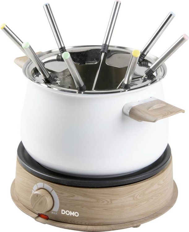 Produktbild: DOMO DO736F Fondue 1500W Kontrollleuchte, 8 Fonduegabeln Holz, Wei&szlig;