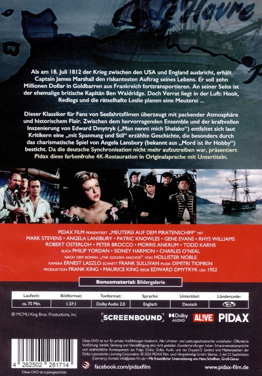Produktbild: Meuterei auf dem Piratenschiff (Mutiny) (OmU) / Packender Abenteuerfilm mit Starbesetzung IN ENGLISCHER SPRACHE MIT DEUTSCHEN UNTERTITELN (Pidax Film-Klassiker)