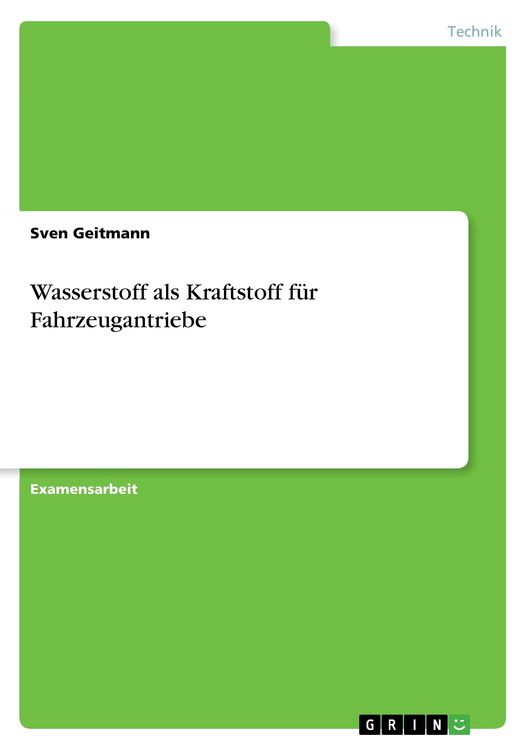 Produktbild: Wasserstoff als Kraftstoff f&uuml;r Fahrzeugantriebe