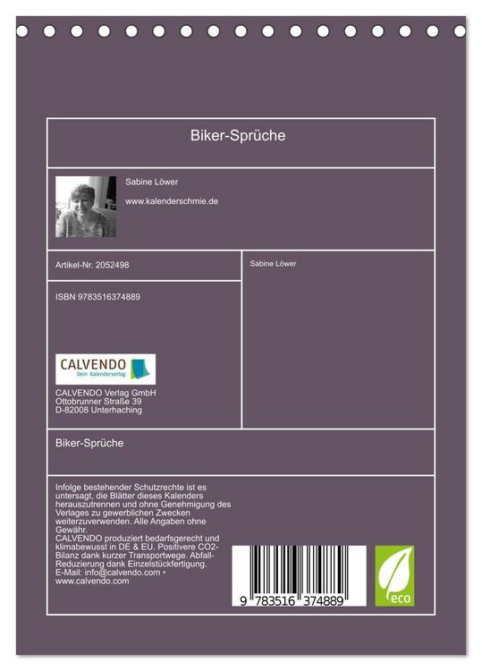 Produktbild: Biker-Spr&uuml;che (Tischkalender 2026 DIN A5 hoch), CALVENDO Monatskalender