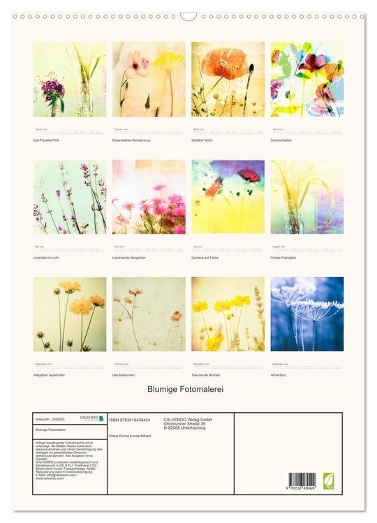Produktbild: Blumige Fotomalerei (Wandkalender 2026 DIN A2 hoch), CALVENDO Monatskalender