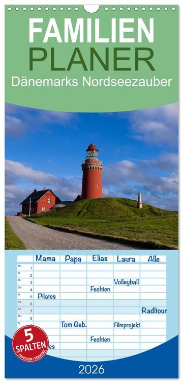 Produktbild: Familienplaner 2026 - D&auml;nemarks Nordseezauber mit 5 Spalten (Wandkalender, 21 x 45 cm) CALVENDO