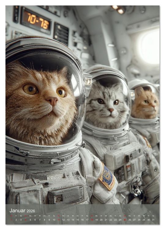 Produktbild: Katzen im Weltall - lustiger Katzenkalender f&uuml;r Kinder, Familien und Katzenliebhaber (Tischkalender 2026 DIN A5 hoch), CALVENDO Monatskalender