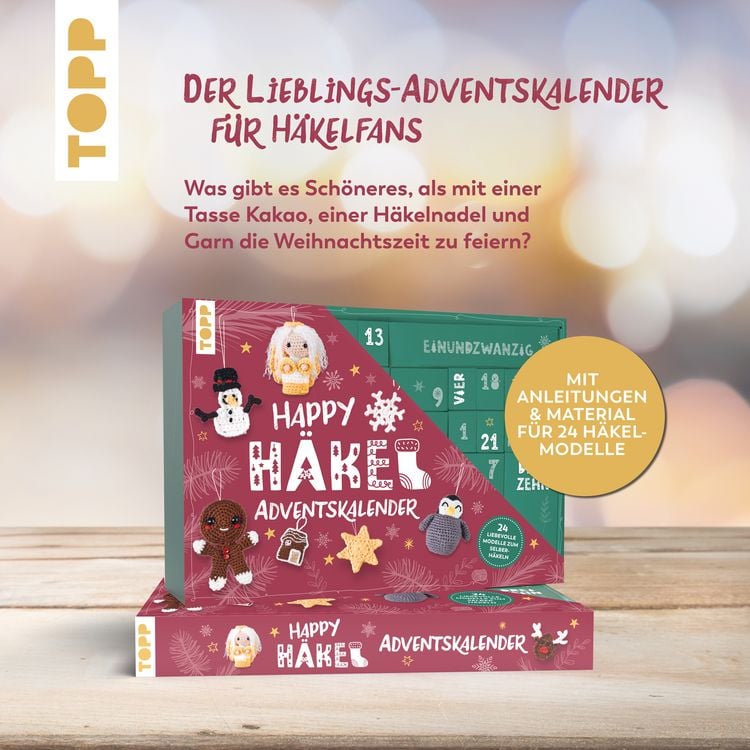 Produktbild: Happy H&auml;kel-Adventskalender. Mit Material und Anleitungsbuch f&uuml;r 24 H&auml;kelprojekte
