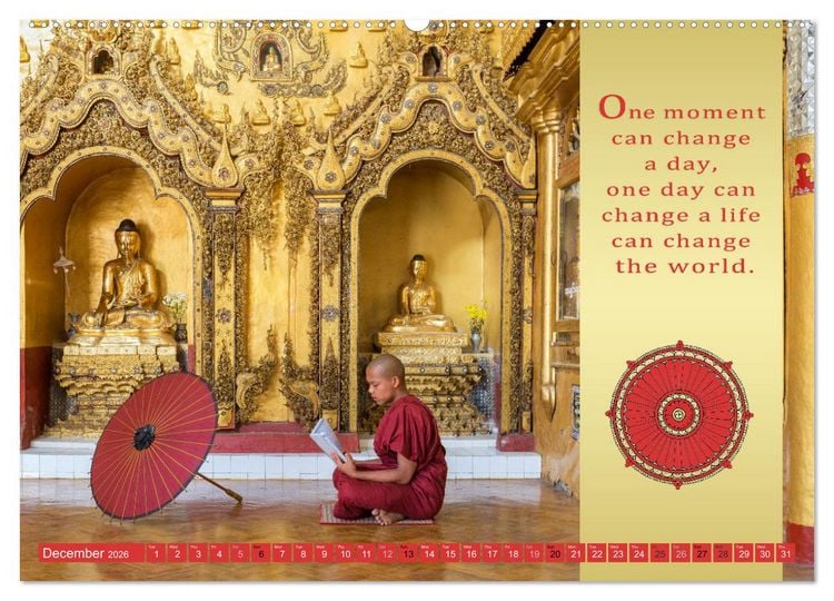 Produktbild: BUDDHIST WISDOMS - THE RED UMBRELLA (High Quality Premium Wall Calendar 2026 DIN A2 landscape),CALVENDO 12 Month Wall Calendar