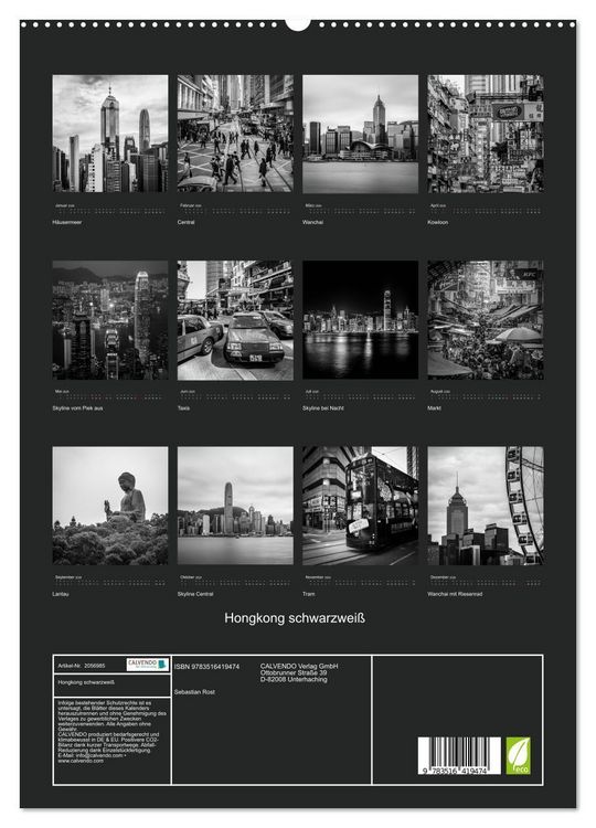 Produktbild: Hongkong schwarzwei&szlig; (hochwertiger Premium Wandkalender 2026 DIN A2 hoch), Kunstdruck in Hochglanz