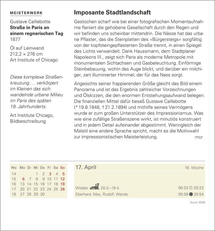 Produktbild: Kunst Tagesabreißkalender 2026 - Kulturkalender - Künstler, Werke, Museen