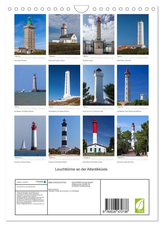 Produktbild: Leuchtt&uuml;rme an der Atlantikk&uuml;ste (Wandkalender 2026 DIN A4 hoch), CALVENDO Monatskalender