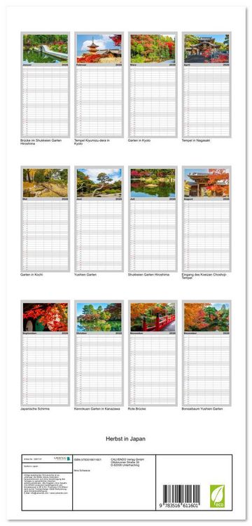 Produktbild: Familienplaner 2026 - Herbst in Japan mit 5 Spalten (Wandkalender, 21 x 45 cm) CALVENDO