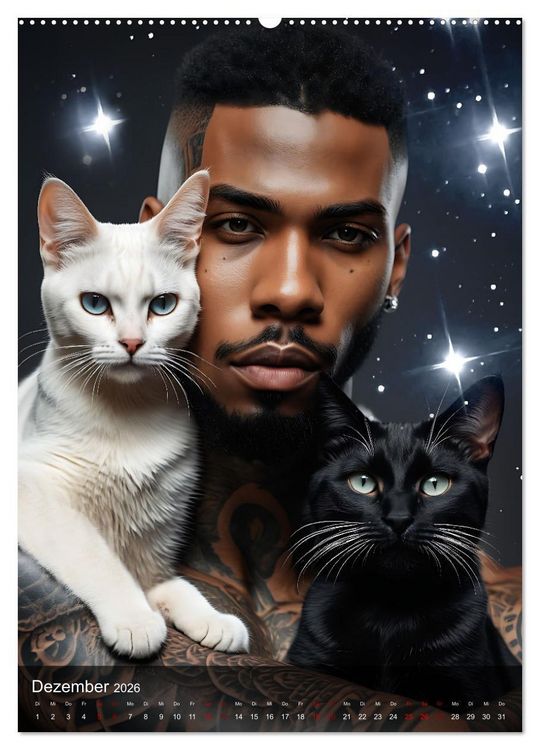 Produktbild: Verschmuste Kerle - Muskeln, Tattoos und Miezekatzen (hochwertiger Premium Wandkalender 2026 DIN A2 hoch), Kunstdruck in Hochglanz