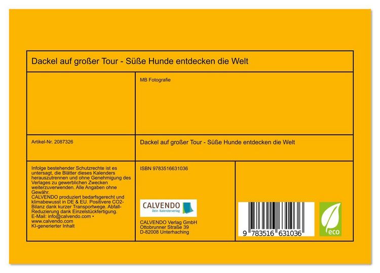 Produktbild: Dackel auf gro&szlig;er Tour - S&uuml;&szlig;e Hunde entdecken die Welt (Tischkalender 2026 DIN A5 quer), CALVENDO Monatskalender