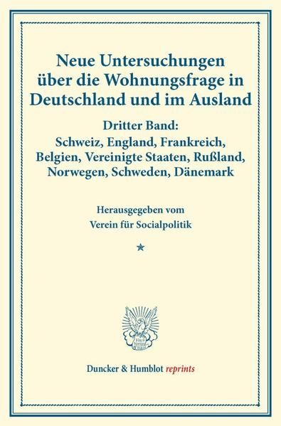 Produktbild: Neue Untersuchungen &uuml;ber die Wohnungsfrage in Deutschland und im Ausland.