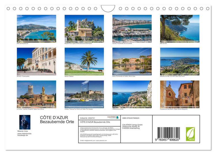 Produktbild: C&Ocirc;TE D&rsquo;AZUR Bezaubernde Orte (Wandkalender 2026 DIN A4 quer), CALVENDO Monatskalender
