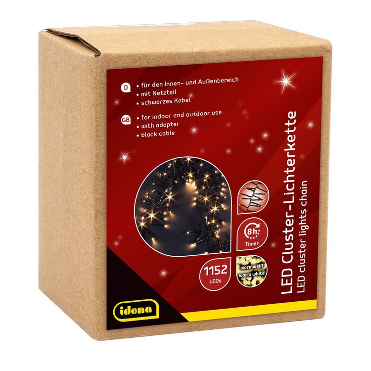 Produktbild: Idena LED Cluster Lichterkette warmwei&szlig; 28m 1152er Au&szlig;en