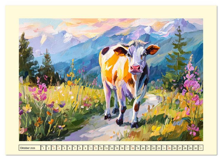 Produktbild: Almseelen im Licht der Berge. Charmante K&uuml;he in kunstvoller &Ouml;loptik (Wandkalender 2026 DIN A4 quer), CALVENDO Monatskalender