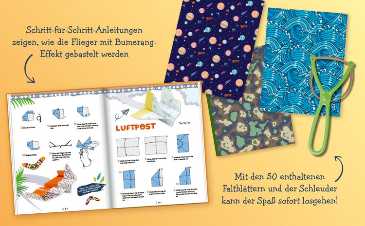Produktbild: Bumerang-Papierflieger mit Schleuder