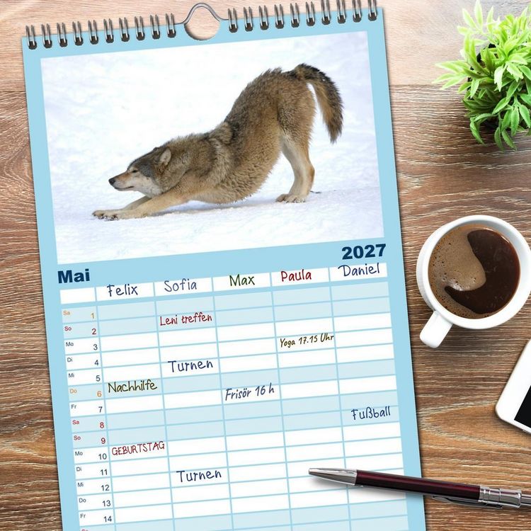 Produktbild: Familienplaner 2027 - Kanadische W&ouml;lfe im Winter mit 5 Spalten (Wandkalender, 21 x 45 cm) CALVENDO