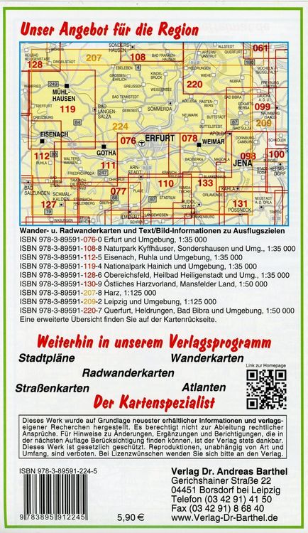 Produktbild: Ausflugskarte Erfurt, Weimar, Eisenach, Jena und Umgebung