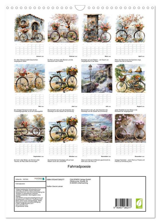 Produktbild: Fahrradpoesie (Wandkalender 2026 DIN A3 hoch), CALVENDO Monatskalender