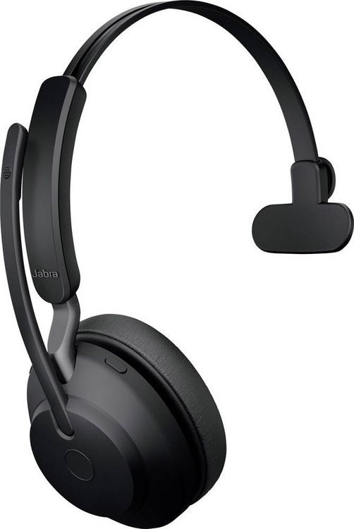 Produktbild: Jabra Evolve2 65 monaural On Ear Headset Bluetooth&reg; Mono Schwarz Lautst&auml;rkeregelung, Batterieladeanzeige, Mikrofon-Stummschaltung Telefon