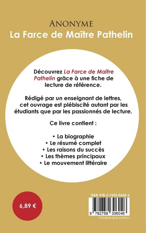 Produktbild: Fiche de lecture La Farce de Ma&icirc;tre Pathelin (&Eacute;tude int&eacute;grale)