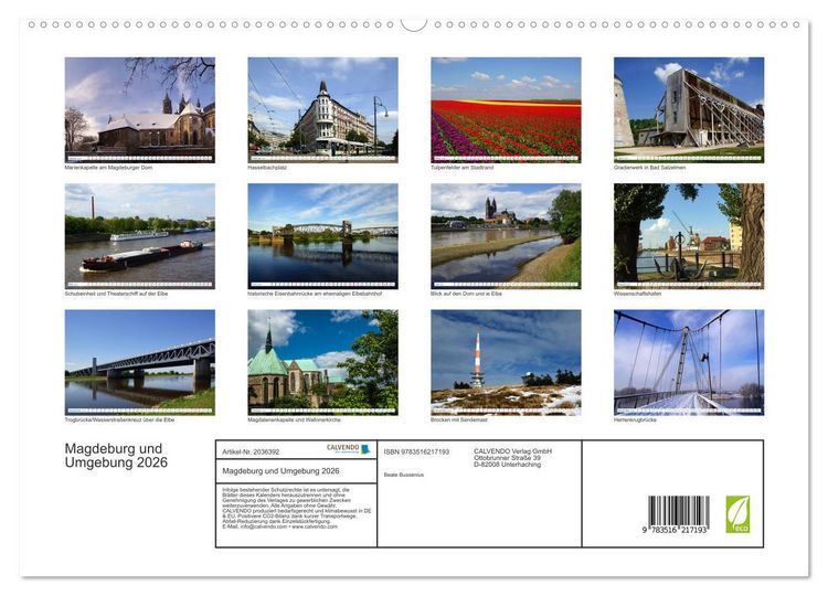 Produktbild: Magdeburg und Umgebung 2026 (hochwertiger Premium Wandkalender 2026 DIN A2 quer), Kunstdruck in Hochglanz