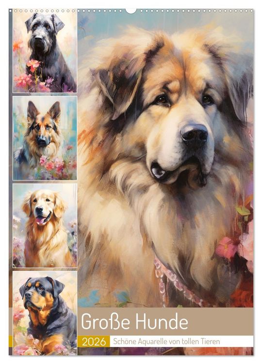 Produktbild: Gro&szlig;e Hunde. Sch&ouml;ne Aquarelle von tollen Tieren (Wandkalender 2026 DIN A2 hoch), CALVENDO Monatskalender