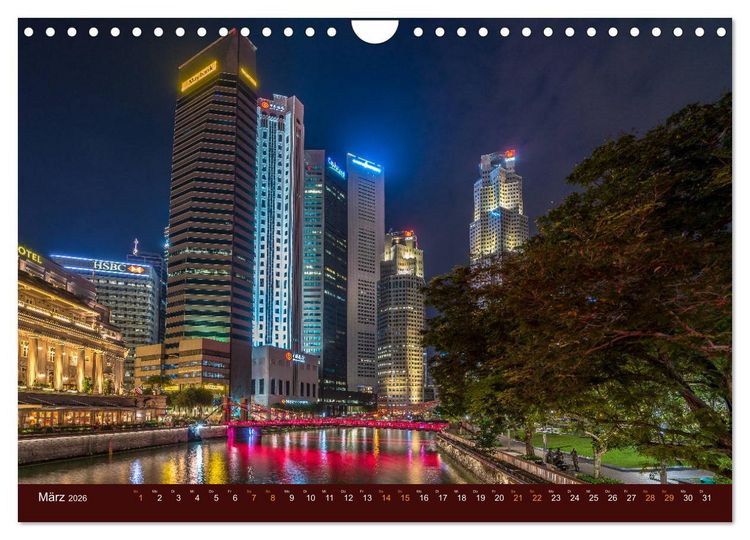 Produktbild: Nachtansichten Singapur City (Wandkalender 2026 DIN A4 quer), CALVENDO Monatskalender