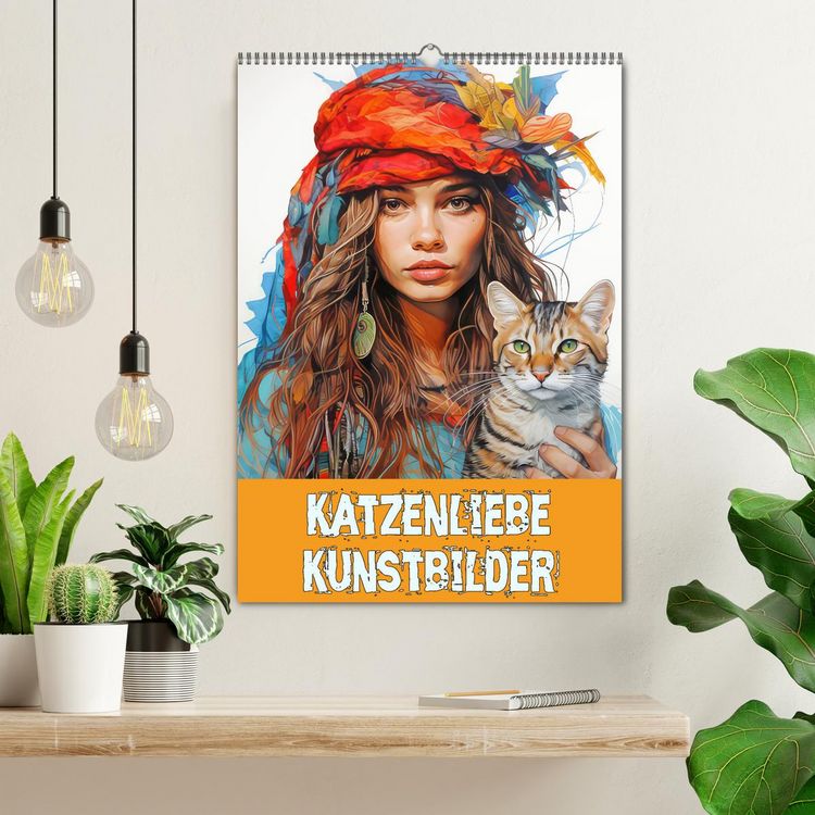 Produktbild: Katzenliebe Kunstbilder (Wandkalender 2026 DIN A2 hoch), CALVENDO Monatskalender