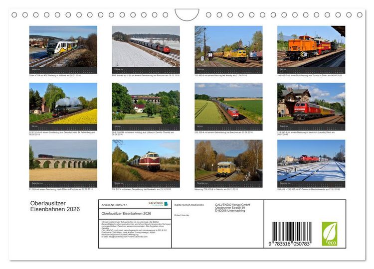 Produktbild: Oberlausitzer Eisenbahnen 2026 (Wandkalender 2026 DIN A4 quer), CALVENDO Monatskalender
