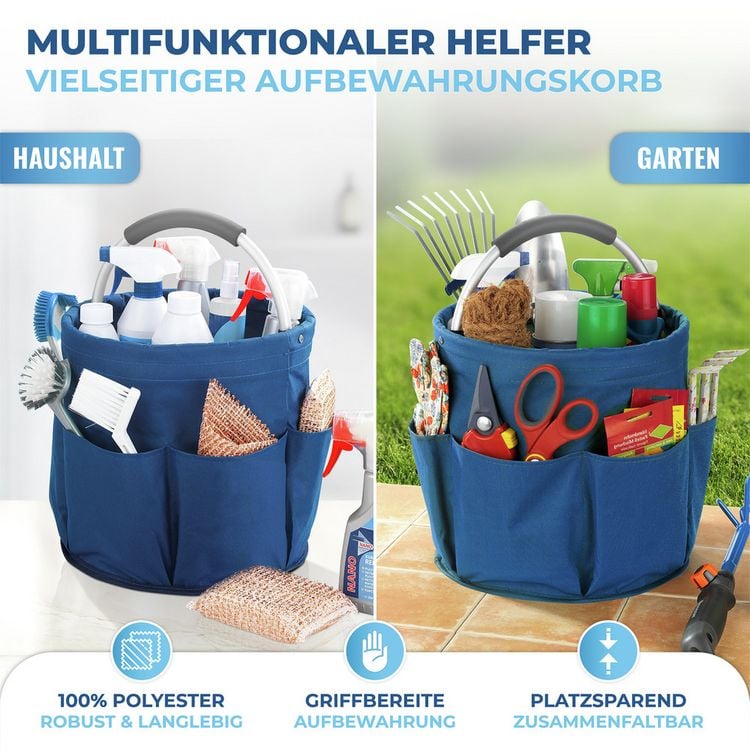 Produktbild: Universal Reinigungs Caddy 16 l, Blau, 2er Set, mit 6 Au&szlig;entaschen f&uuml;r Schw&auml;mme und T&uuml;cher