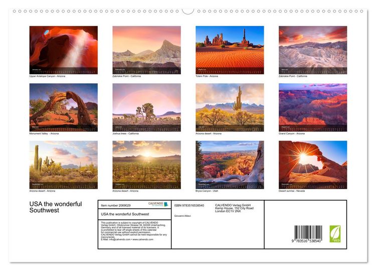 Produktbild: USA the wonderful Southwest (High Quality Premium Wall Calendar 2026 DIN A2 landscape),CALVENDO 12 Month Wall Calendar