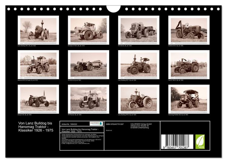 Produktbild: Von Lanz Bulldog bis Hanomag Traktor - Klassiker 1926 - 1975 (Wandkalender 2026 DIN A4 quer), CALVENDO Monatskalender