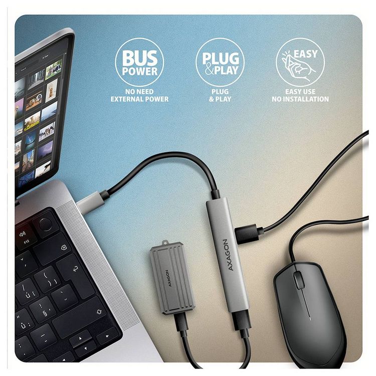 Produktbild: AXAGON HUE-STC USB-Hub 4 Port USB-C&reg;, USB-A 5 GBit/s Silber