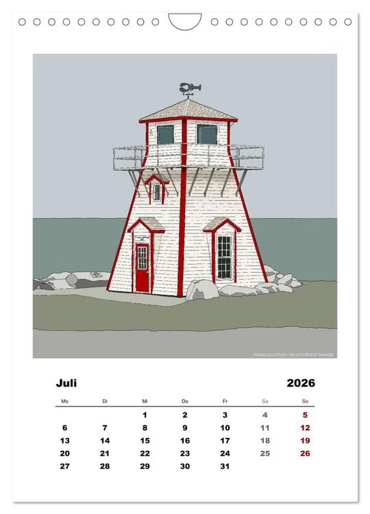 Produktbild: Leuchtt&uuml;rme der Welt - illustriert (Wandkalender 2026 DIN A4 hoch), CALVENDO Monatskalender