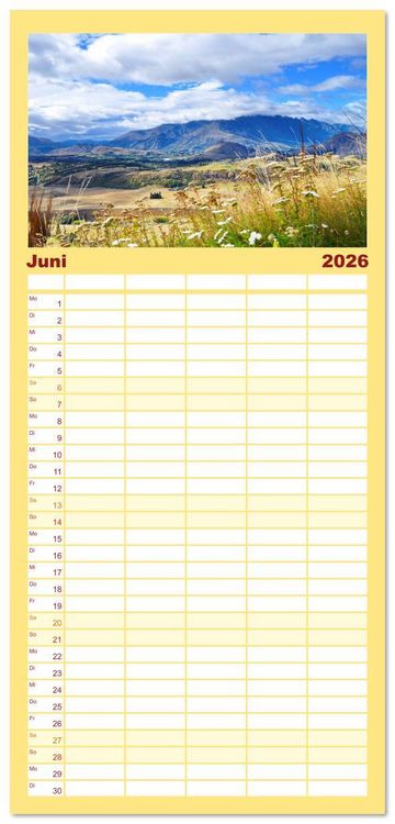 Produktbild: Familienplaner 2026 - Erlebe mit mir das Naturwunder Neuseeland die S&uuml;dinsel mit 5 Spalten (Wandkalender, 21 x 45 cm) CALVENDO