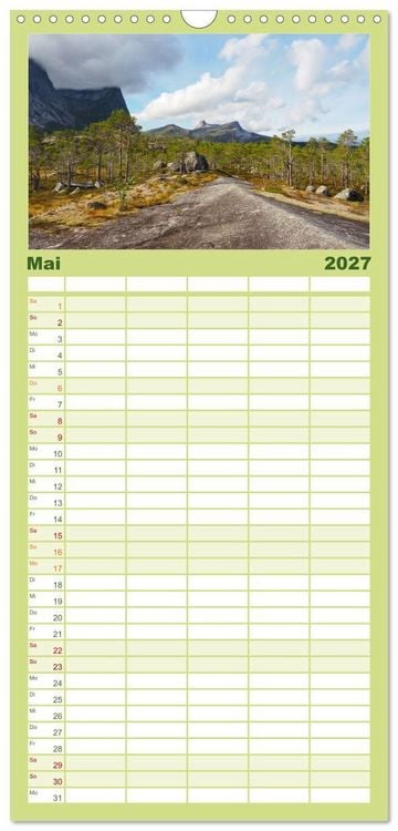 Produktbild: Familienplaner 2027 - Spektakul&auml;re Bergwelten Norwegen mit 5 Spalten (Wandkalender, 21 x 45 cm) CALVENDO