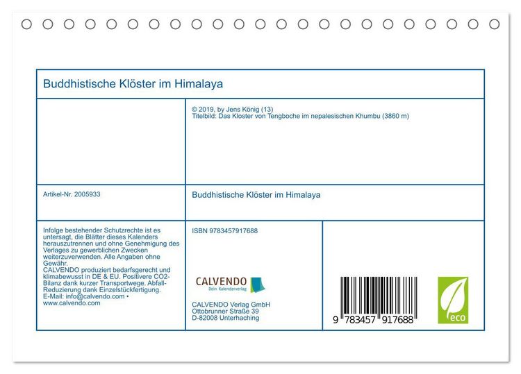 Produktbild: Buddhistische Kl&ouml;ster im Himalaya (Tischkalender 2026 DIN A5 quer), CALVENDO Monatskalender
