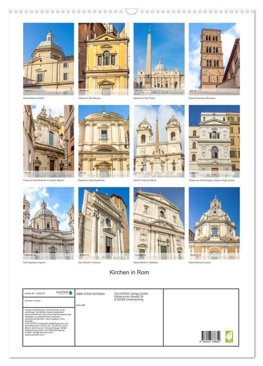 Produktbild: Kirchen in Rom (Wandkalender 2026 DIN A2 hoch), CALVENDO Monatskalender
