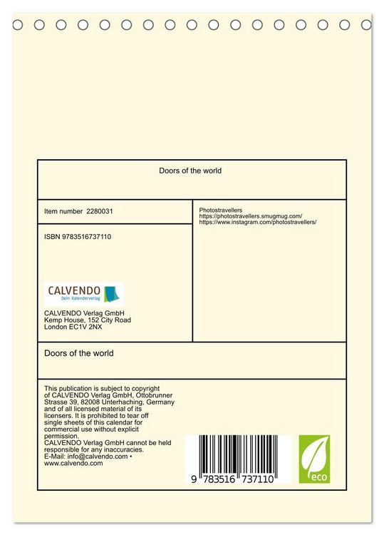 Produktbild: Doors of the world (Desk Calendar 2026 DIN A5 portrait), CALVENDO 12 Month DeskCalendar