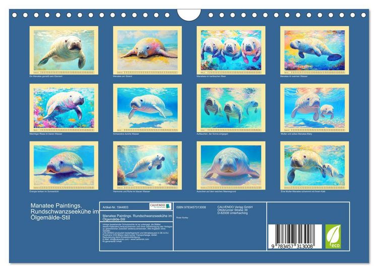 Produktbild: Manatee Paintings. Rundschwanzseek&uuml;he im &Ouml;lgem&auml;lde-Stil (Wandkalender 2026 DIN A4 quer), CALVENDO Monatskalender