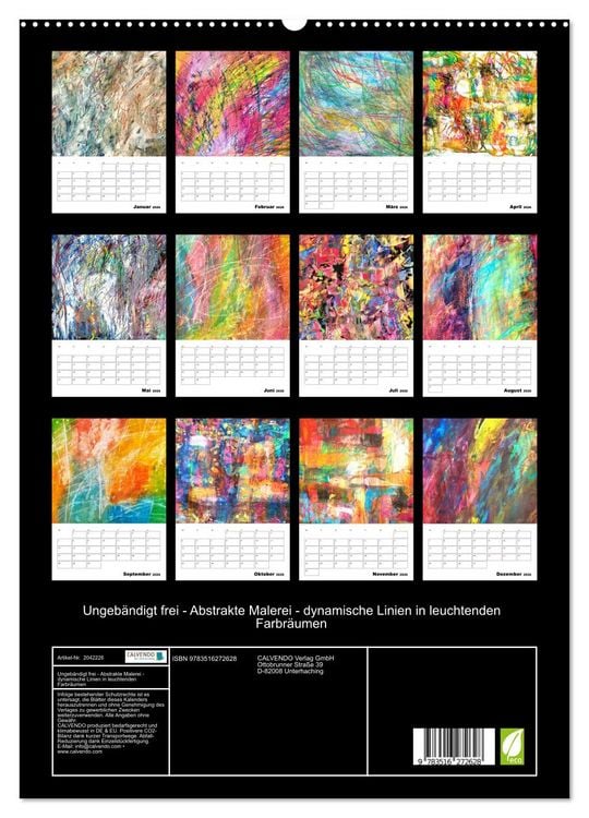 Produktbild: Ungeb&auml;ndigt frei - Abstrakte Malerei - dynamische Linien in leuchtenden Farbr&auml;umen (hochwertiger Premium Wandkalender 2026 DIN A2 hoch), Kunstdruck in Hochglanz