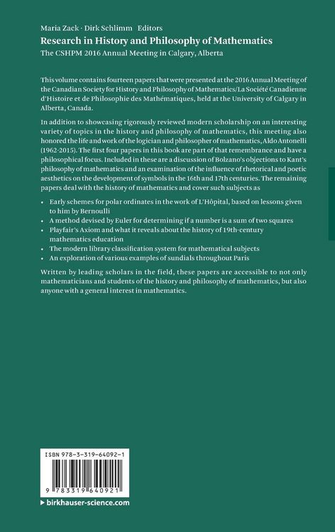Produktbild: Research in History and Philosophy of Mathematics